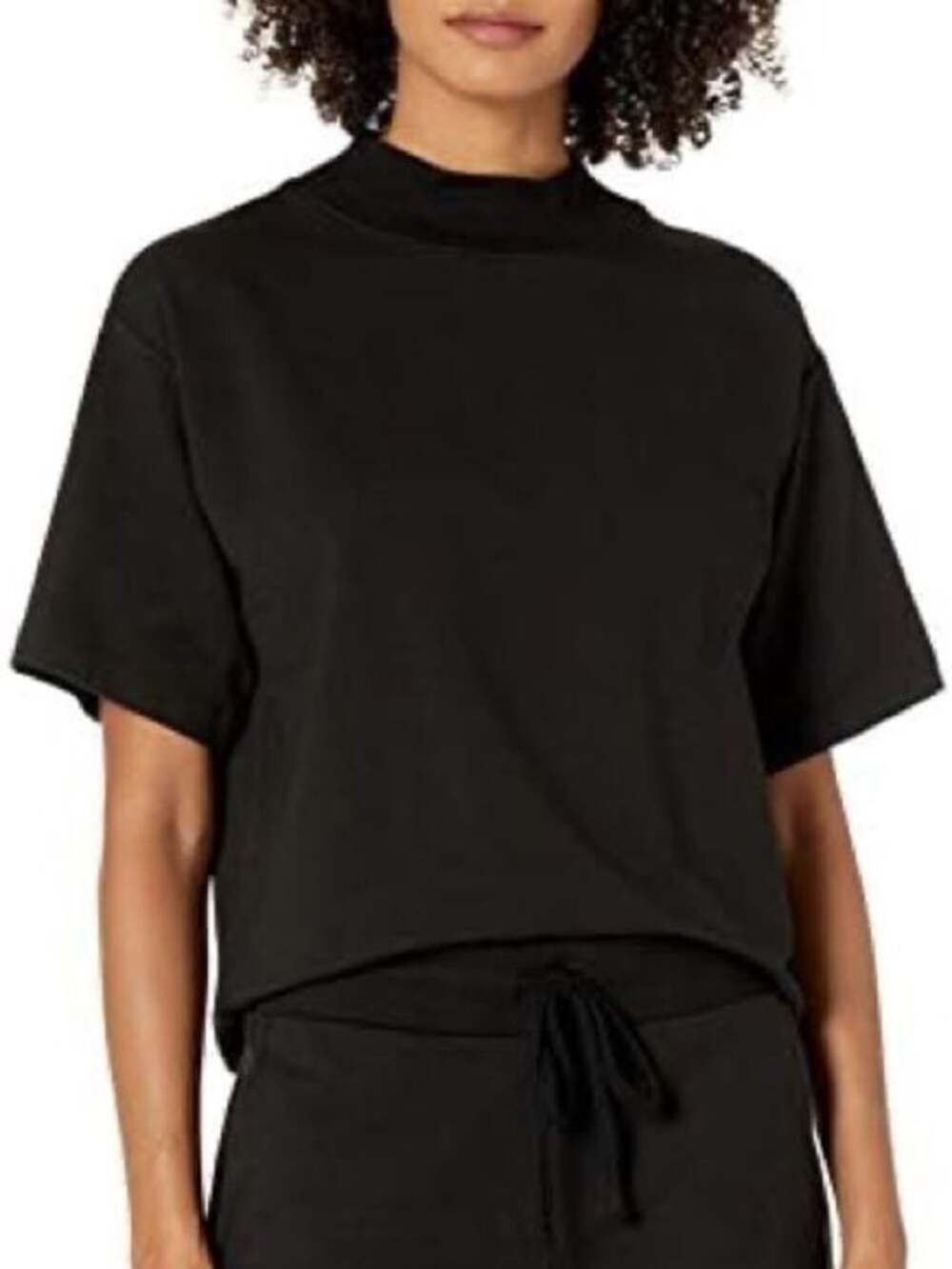 Women's Black Short-Sleeve Mock Neck Tee